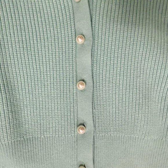 Maje Feaux-Pearl Button Knitted Celadon Cardigan - Picture 6 of 6